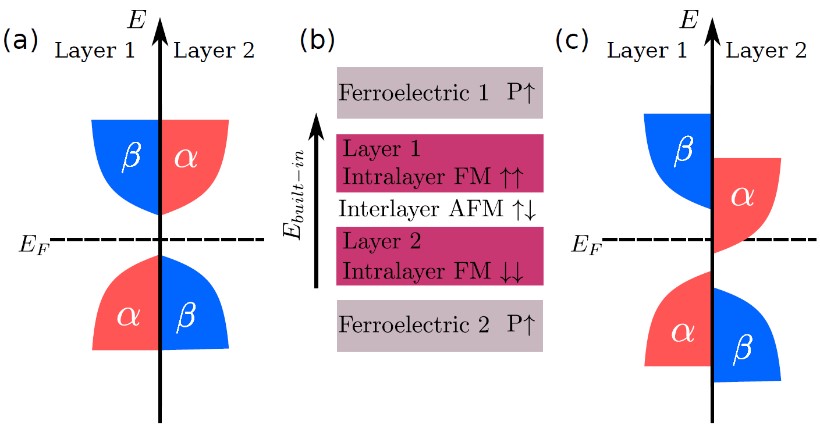 The schematic illustration of ferroelectric control of half-metallicity in A-type antiferromagnets.jpg