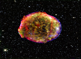 Multiwavelength X-ray / infrared image of SN 1572 or Tycho's Nova, the remnant of a Type Ia supernova.(NASA/CXC/JPL-Caltech/Calar Alto O. Krause et al.)