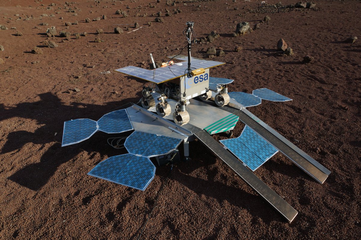 ESA's ExoMars 2018 Rover undergoes egress test in ‘Mars Yard’ of France’s CNES space agency (Photo: ESA).