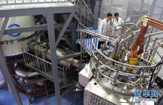 Chinese scientists check the Steady High Magnetic Field Facility in a factory of Heifei, Anhui Province on September 27, 2017.Image by Xinhua