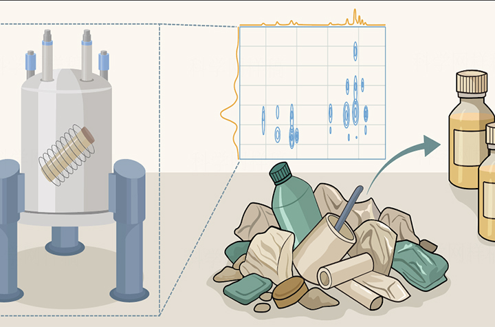 In-line NMR Guides Orthogonal Transformation of Real-life Plastics