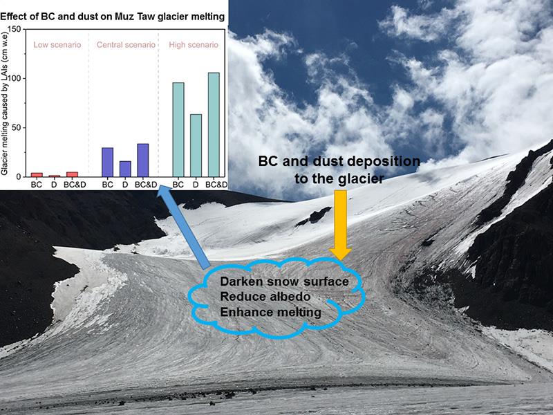 Black Carbon and Mineral Dust Accelerate Glacial Melting in Central Asia