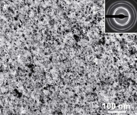 A bright-field TEM image showing extremely fine grains