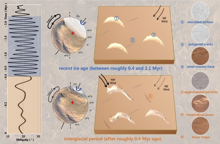 Martian Dunes Eroded by a Shift in Prevailing Winds after the Planet's Last Ice Age